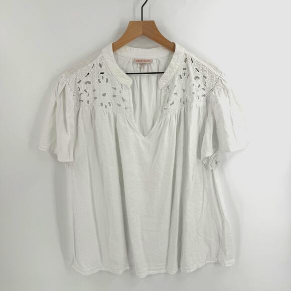 Knox Rose Feminine Romantic White Flowy Eyelet Short Sleeve Top Size XXL - Picture 1 of 6